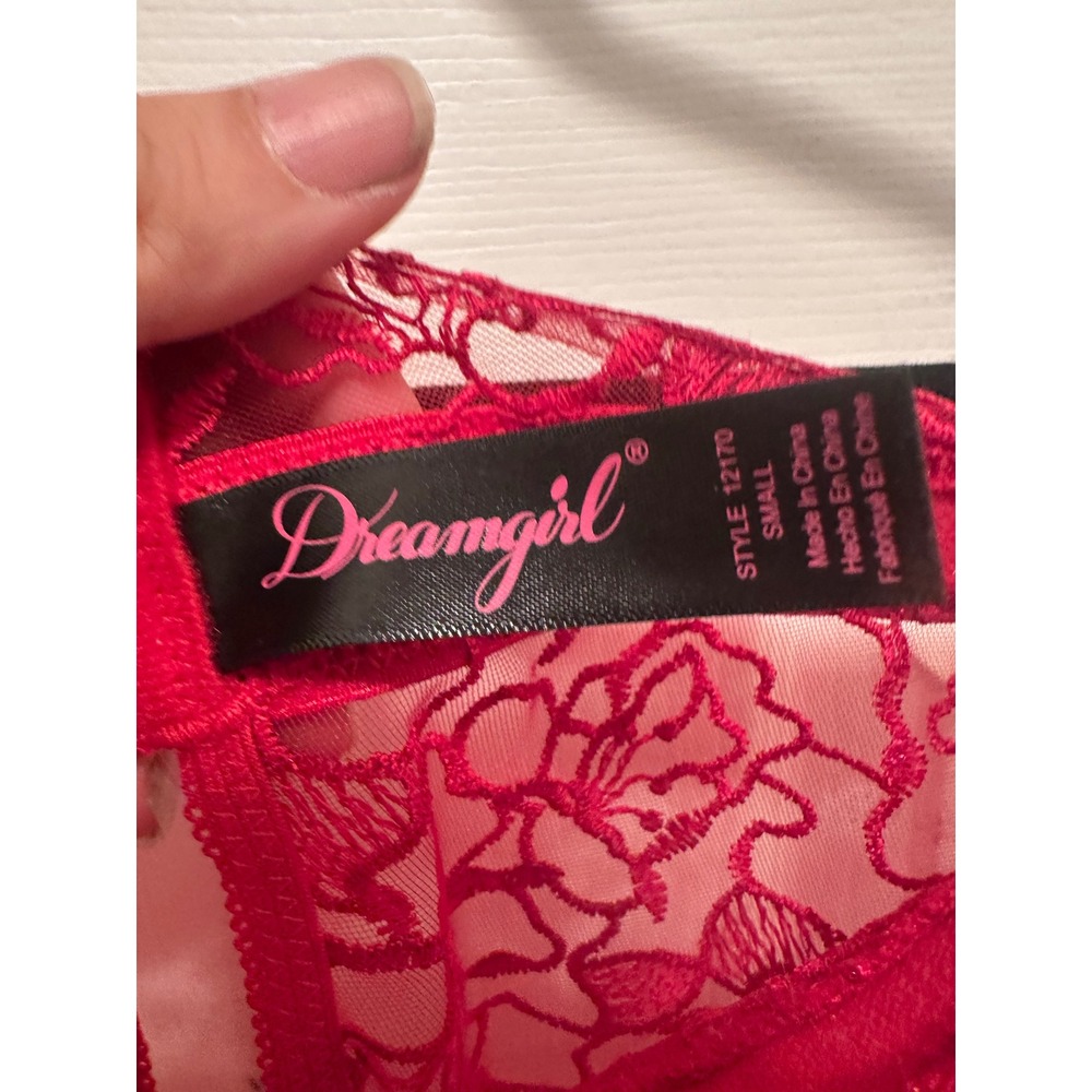 Dreamgirl Red Floral Lace Garter Belt Sheer Mesh Lingerie Style 12170 Small - Picture 2 of 3